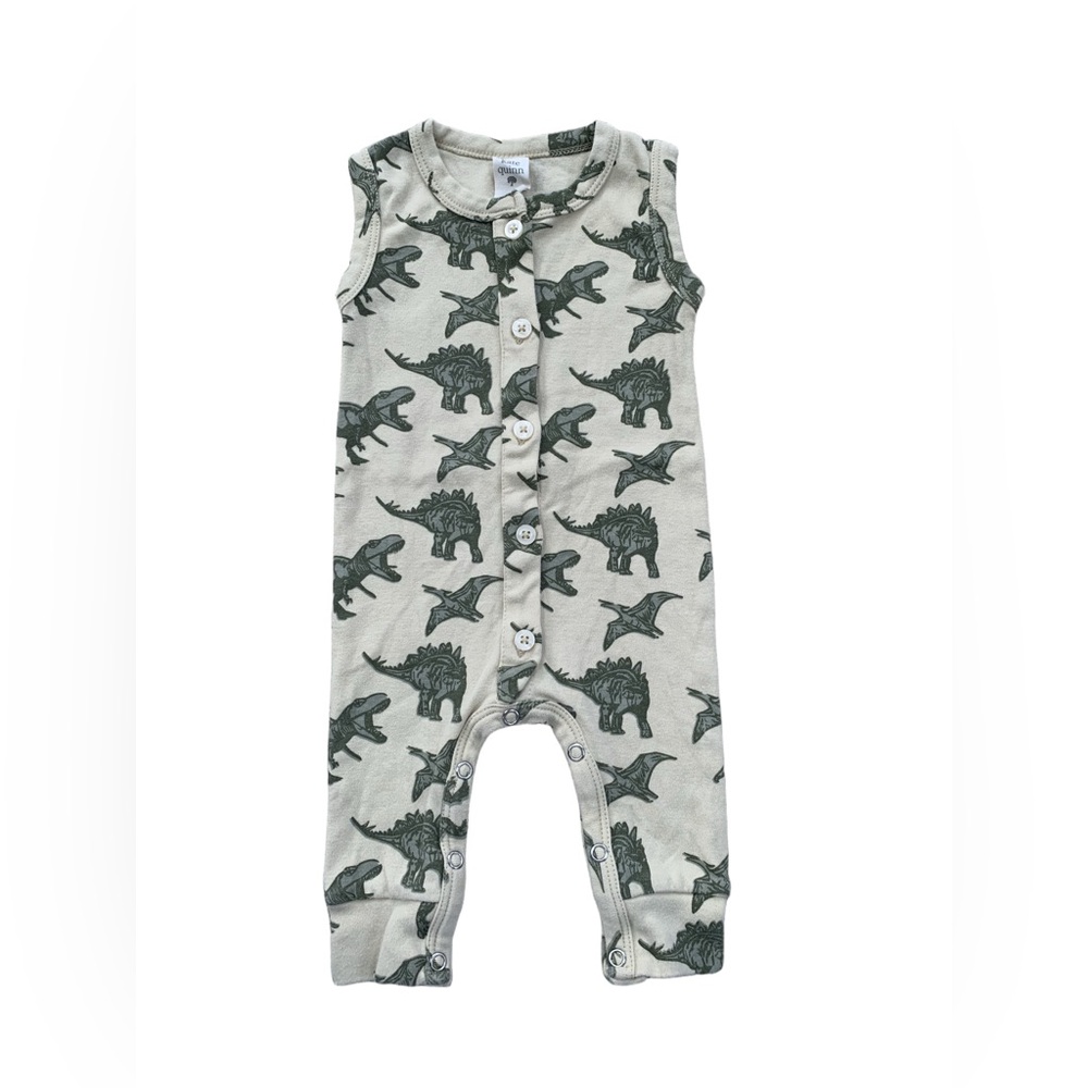 Kate Quinn Size 3-6 Months Green Dinosaur Print Organic Jumpsuit Romper